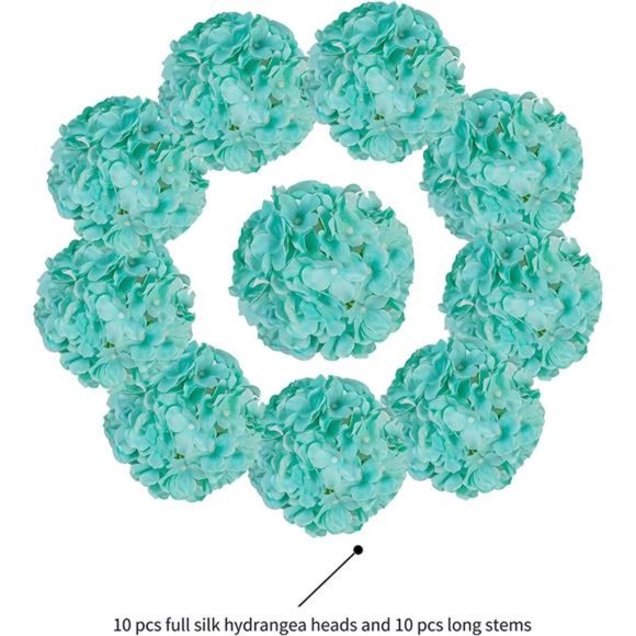 Hydrangea Silk Fake Flowers Heads with Stems, Pack of 10 Full Artificial Flowers - Picture 3 of 7